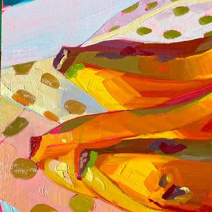 Bananas on Pink - Original Oil Painting - 8x8 inches