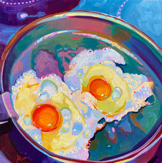Frying eggs II - Oil painting Print