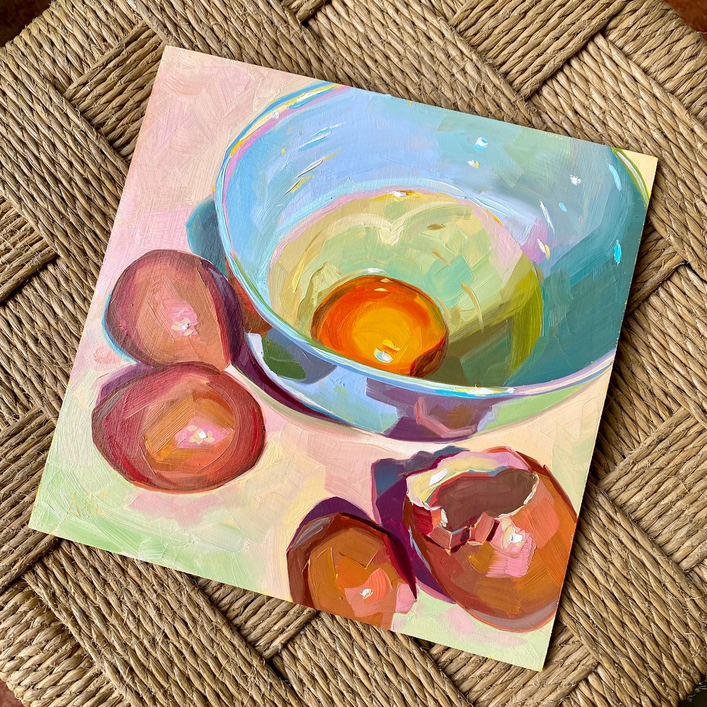 Huevo crudo en un tazón Pintura al óleo