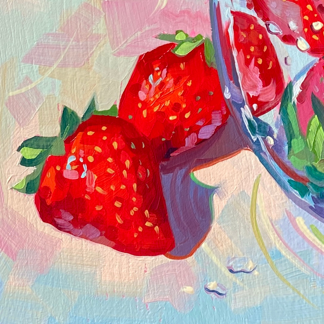 Fresas en vaso - Eau de fresa - Pintura al óleo
