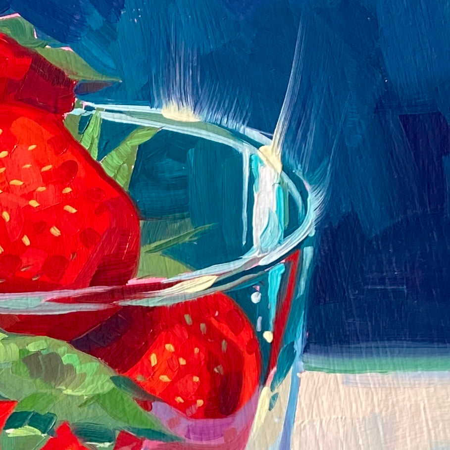 Fresas en vaso - Eau de fresa - Pintura al óleo