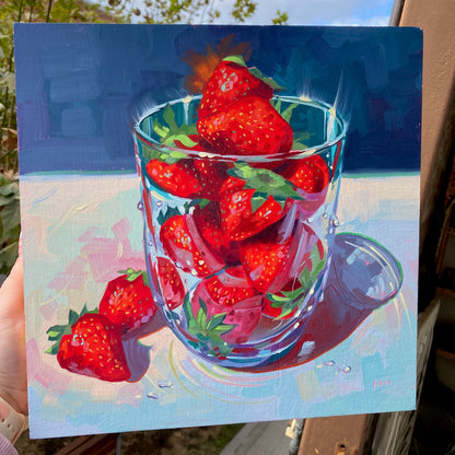 Fresas en vaso - Eau de fresa - Pintura al óleo
