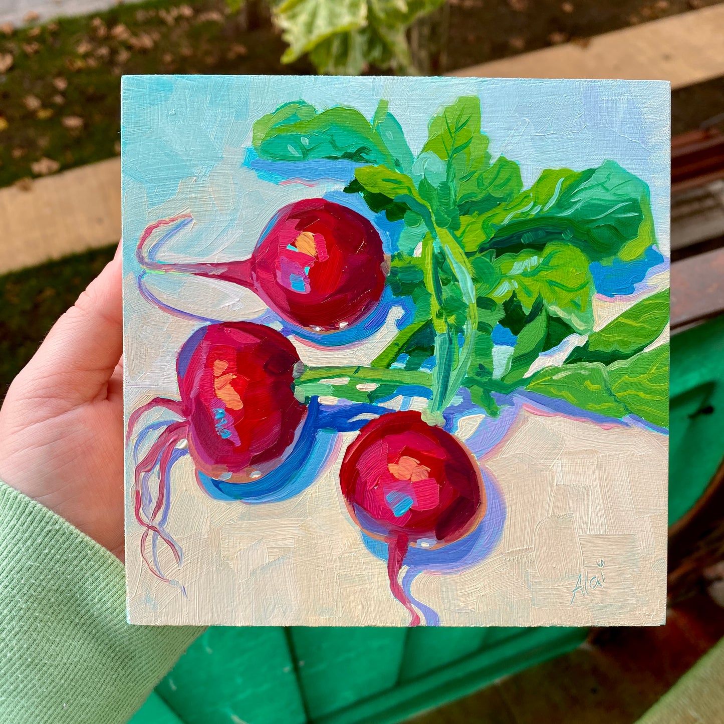 Pintura al óleo de rábanos