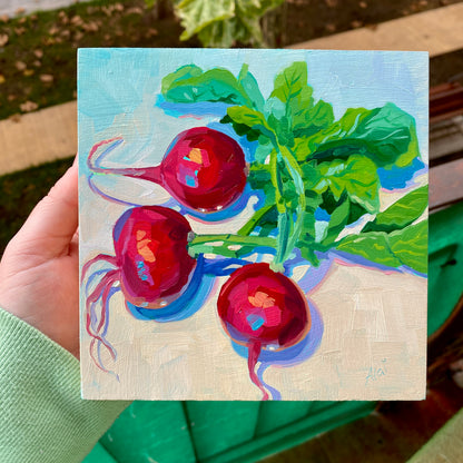 Pintura al óleo de rábanos