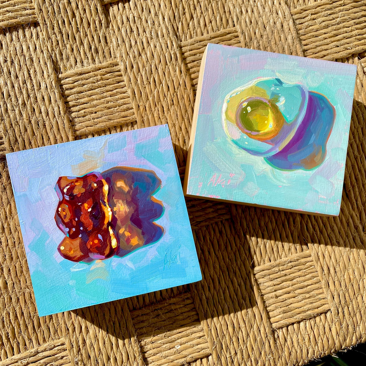 Pintura al óleo del pequeño oso dorado Haribo