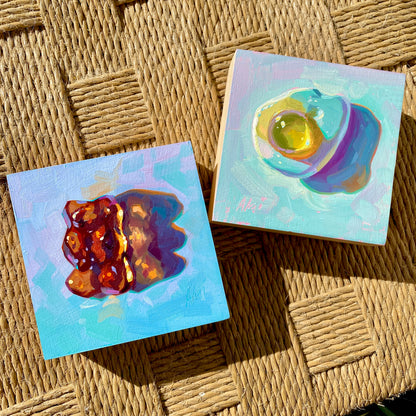 Pintura al óleo del pequeño oso dorado Haribo