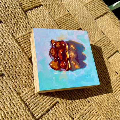 Pintura al óleo del pequeño oso dorado Haribo