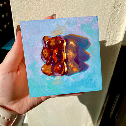 Pintura al óleo del pequeño oso dorado Haribo