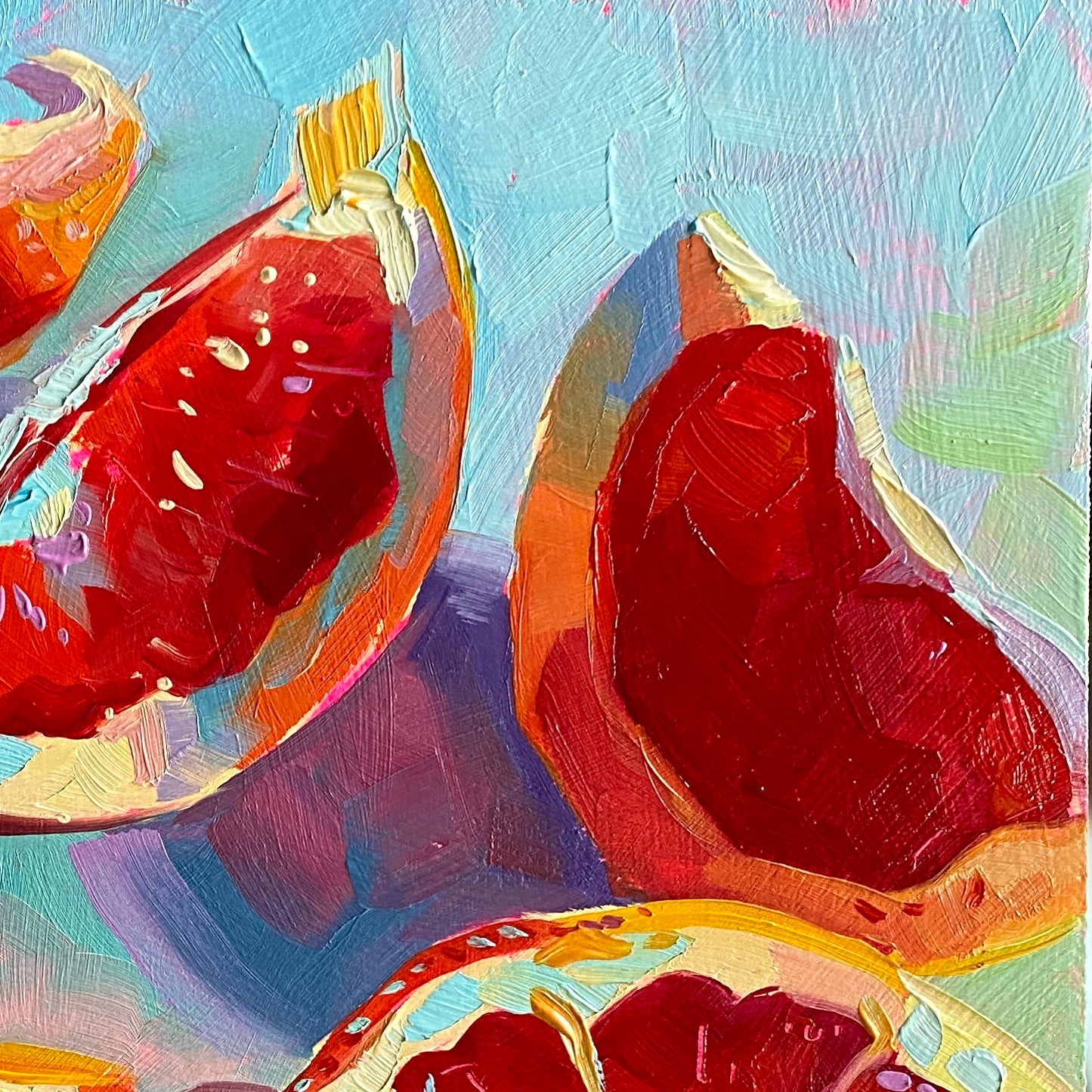 Pomelos sobre pintura al óleo rosa