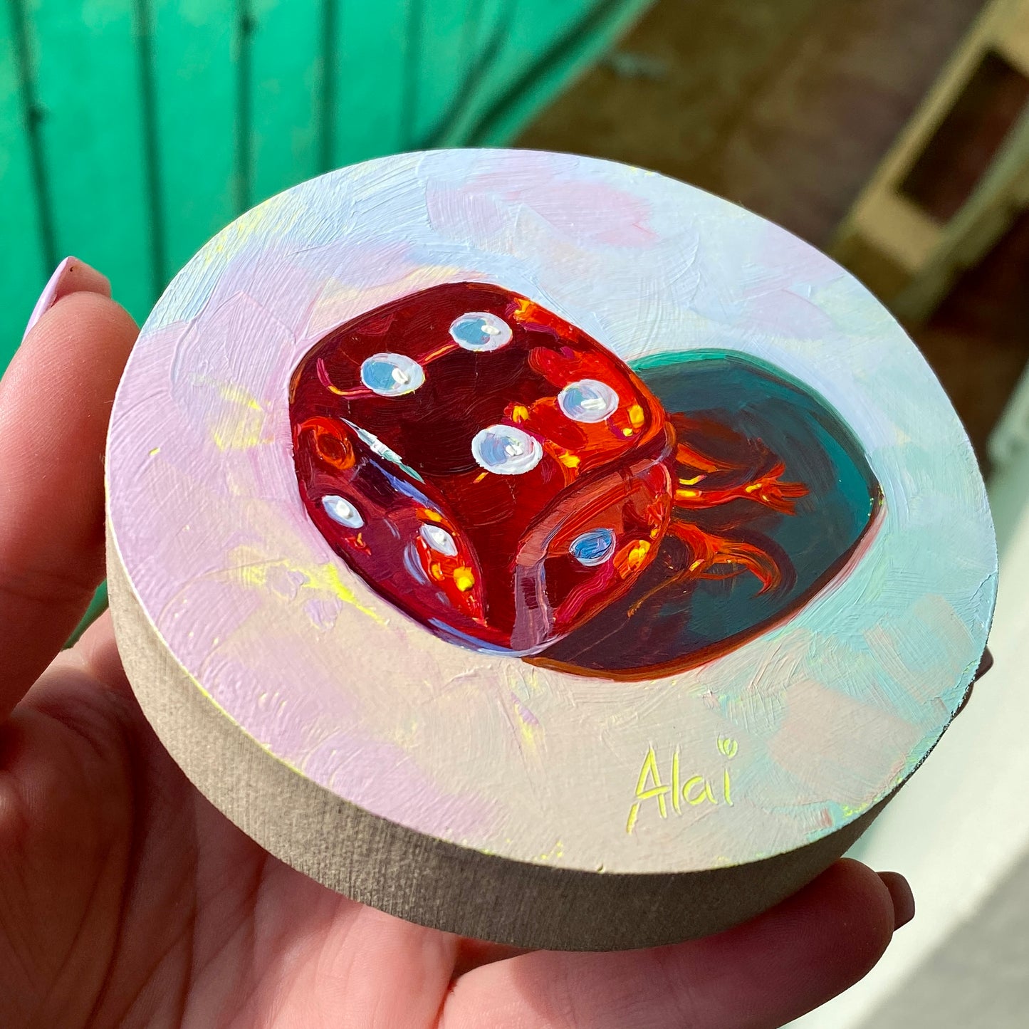 Red Dice - Original Oil Painting - Game Night Art - 4 inches