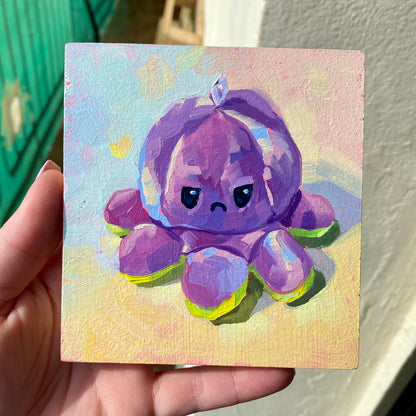 Mini octoplushie verde (lado gruñón) Pintura al Óleo
