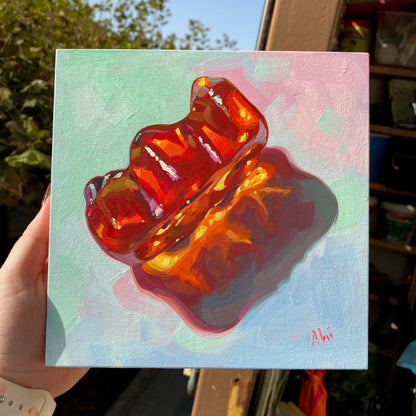 Sweet Life: Red - Original Oil Painting - Gummy Bear Art - 8 inches