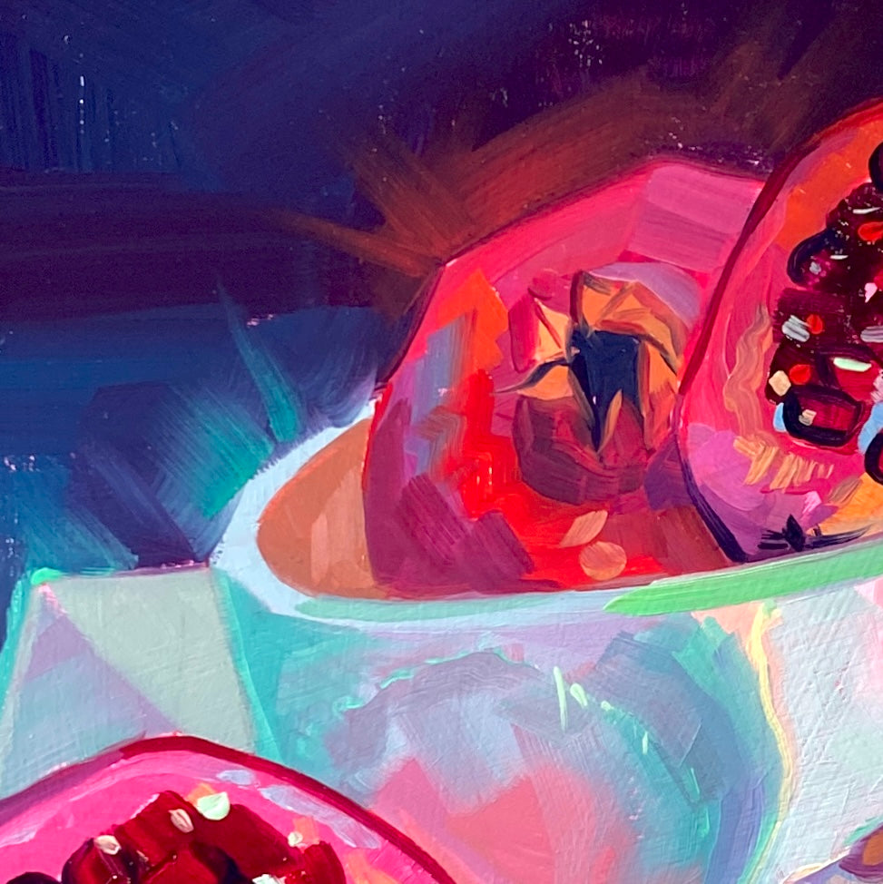 Brains! - Pomegranate & Skull Original Oil Painting - Spooky Art - 9 inches