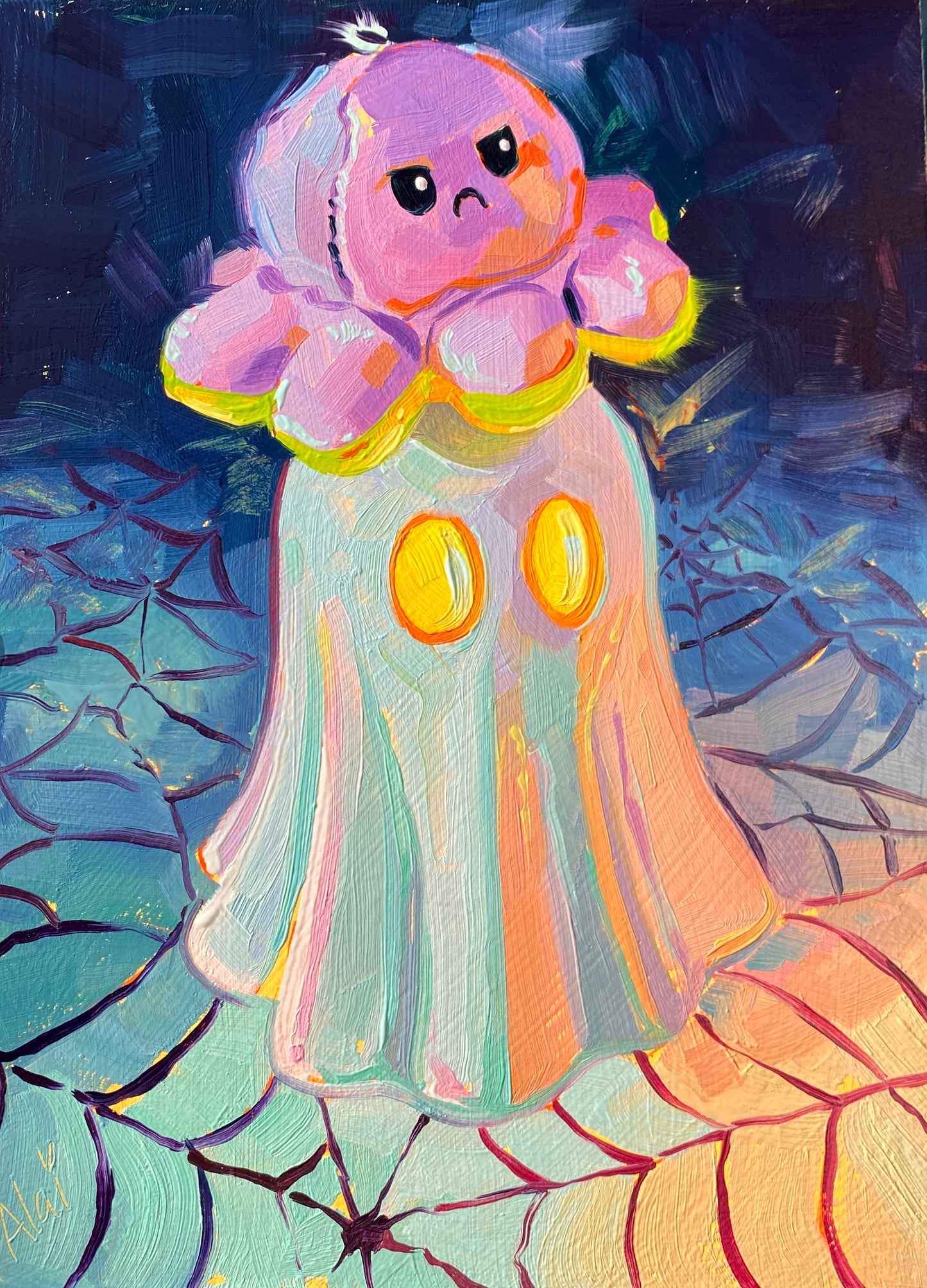 Octoplushie and ghost - Original Oil Painting