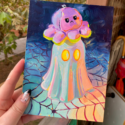 Octoplushie and ghost - Original Oil Painting