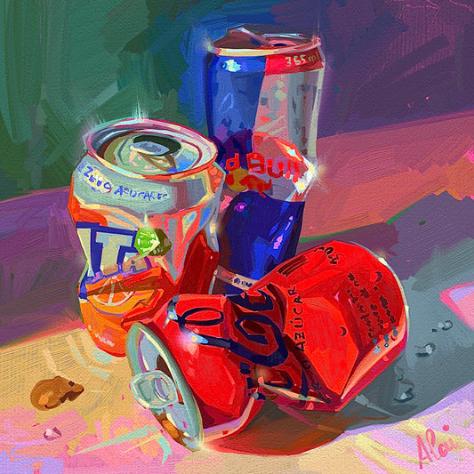 Coca Cola, Red Bull and Fanta cans - Digital painting Print