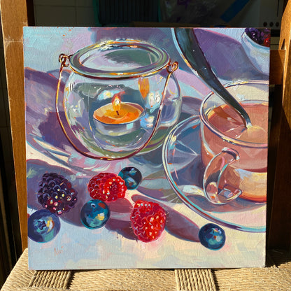 Bayas, café y vela Pintura al óleo