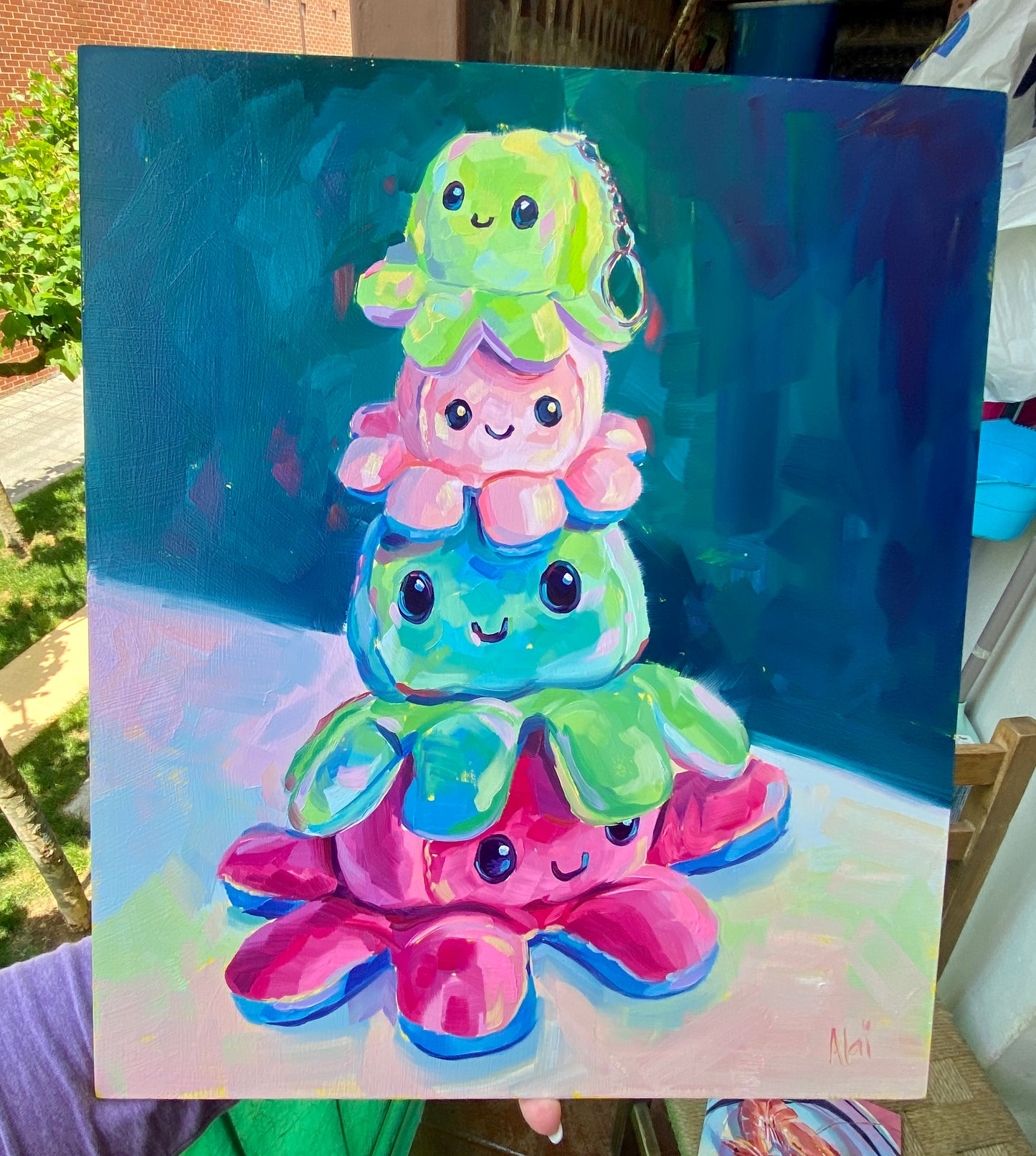 Pintura al óleo Torre del pulpo feliz