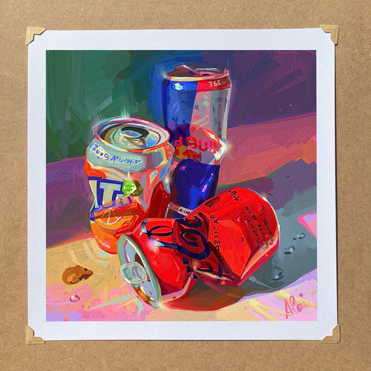 Latas de Coca Cola, Red Bull y Fanta - Impresión de pintura digital