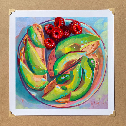 Avocado slices and berries - Oil painting Print