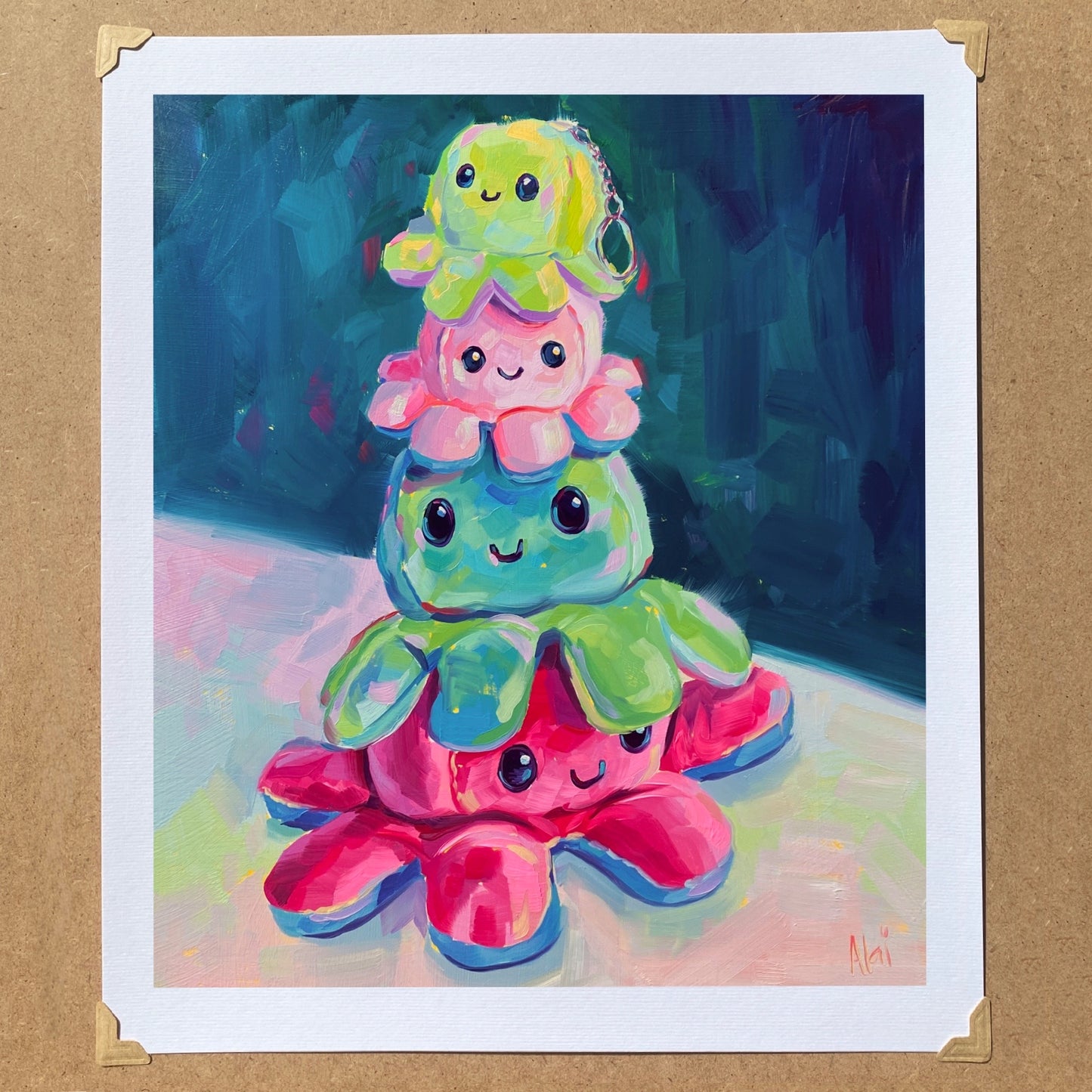 Tower of happy octopus - Oil painting Print