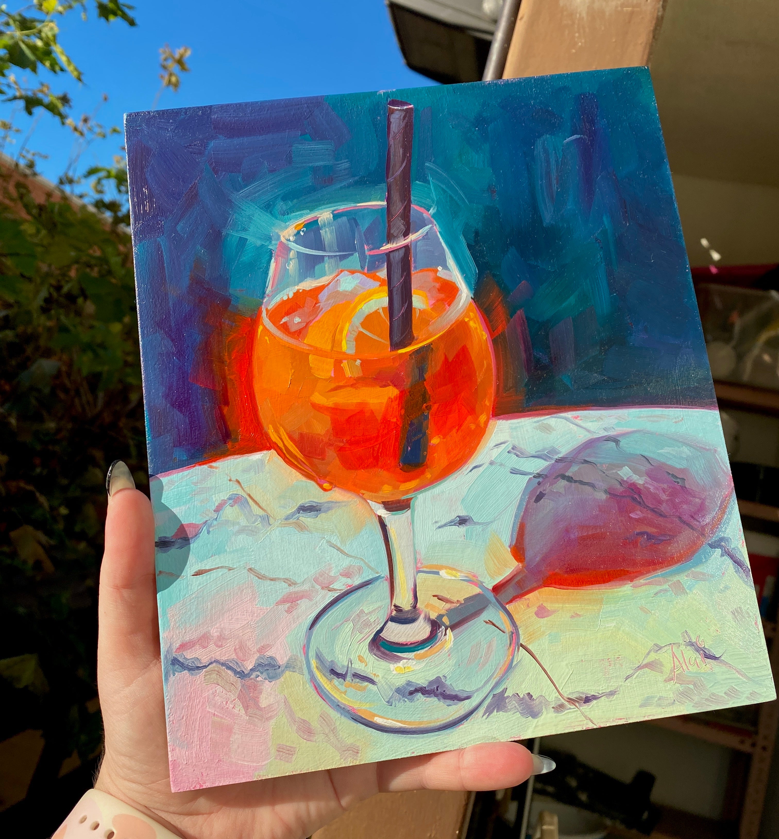 Fire and Straw Oil Painting | Vibrant Cocktail Art | Alai Ganuza