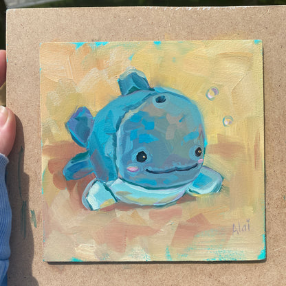 Dolphin plushie - Original Oil Painting - 6x6 inches