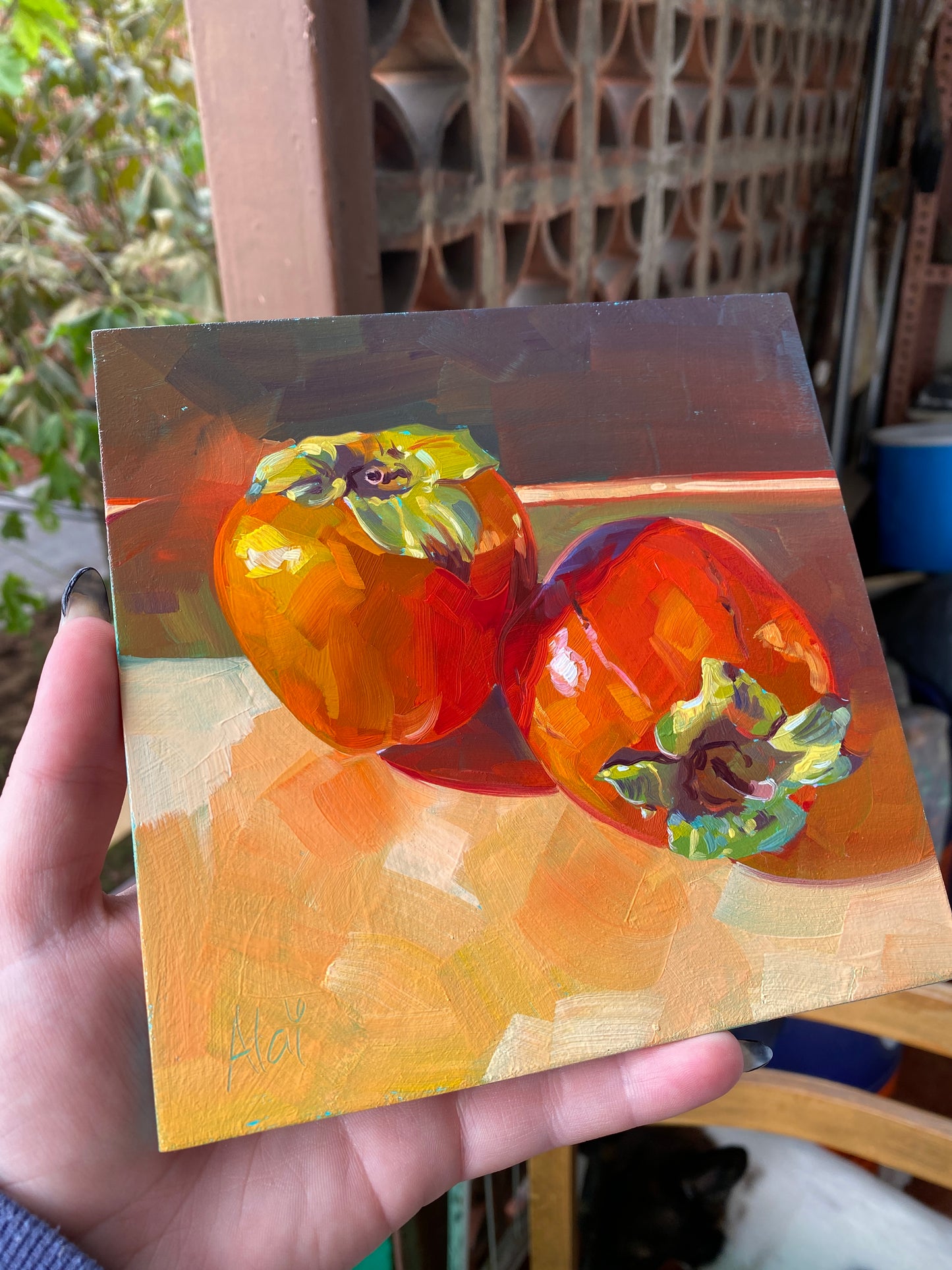 Persimmons (Realistic) - Original Oil Painting - Fruit Wall Art - 6 inches