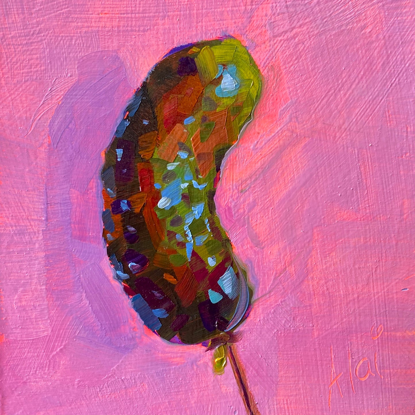 Pickle - Original Oil Painting - Quirky Food Art - 4 inches