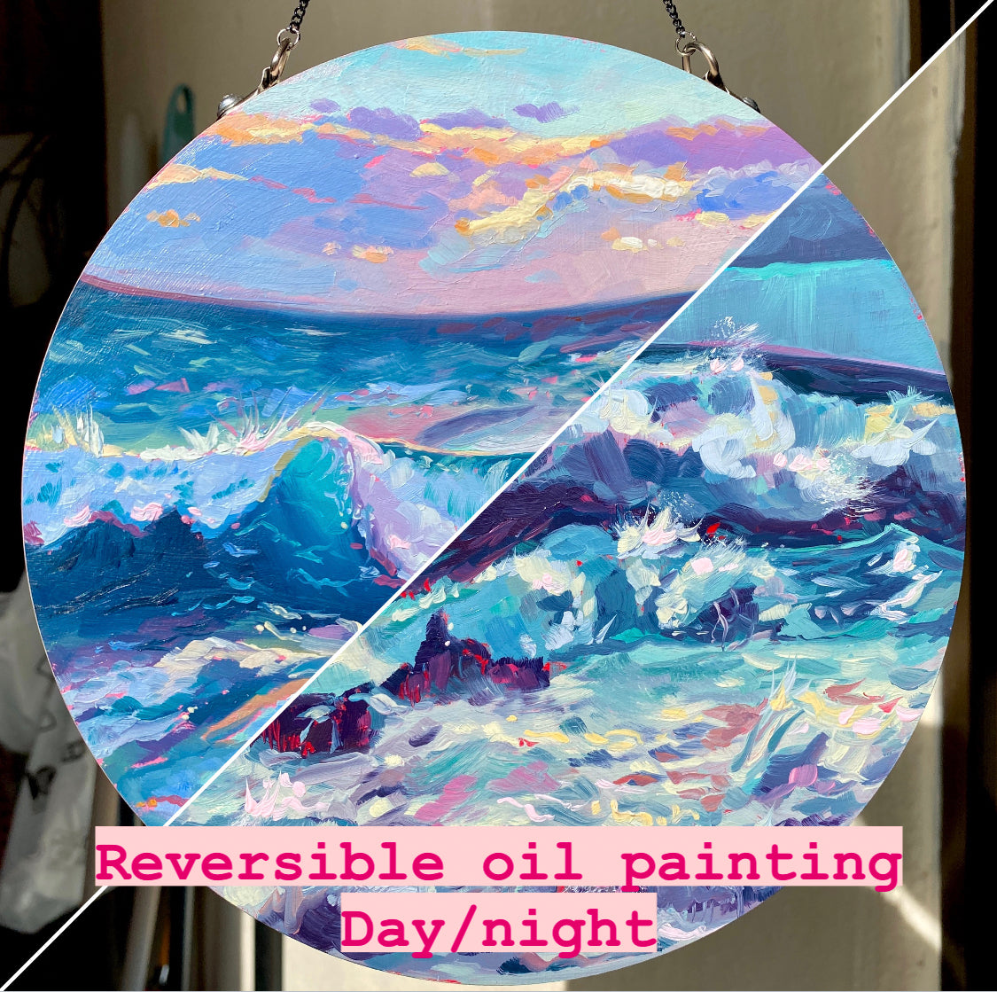 Day/Night - Pintura Original al Óleo Reversible