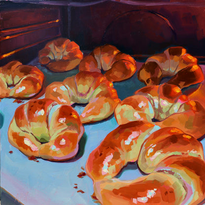 In the Oven - Original Oil Painting - Bakery Art - 12x12 inches
