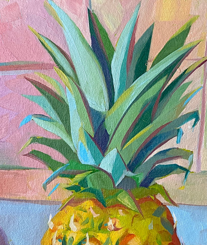 Pintura al óleo de piña y gafas de sol.
