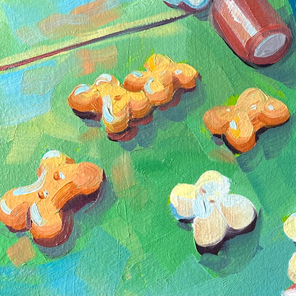 Dog food and cookies - Original Oil Painting - 8x8 inches