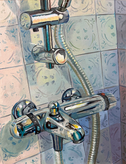 Pintura al óleo del grifo del baño