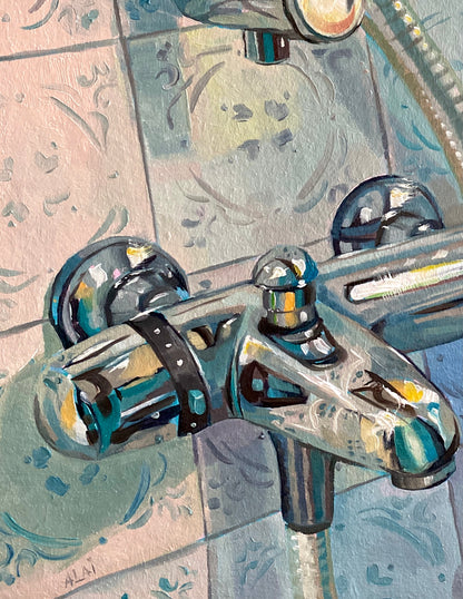 Pintura al óleo del grifo del baño