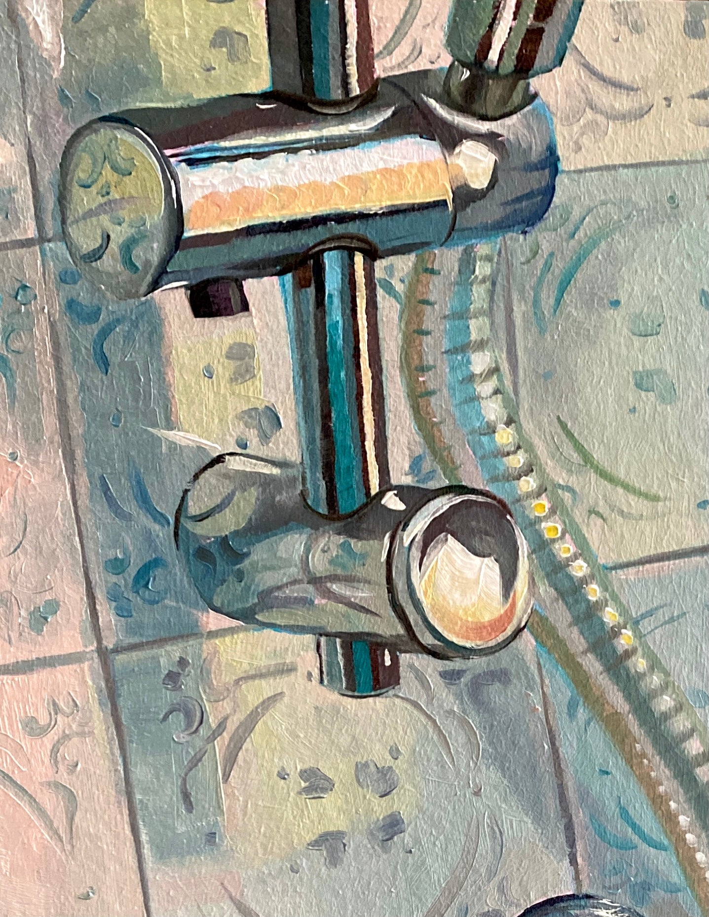 Pintura al óleo del grifo del baño