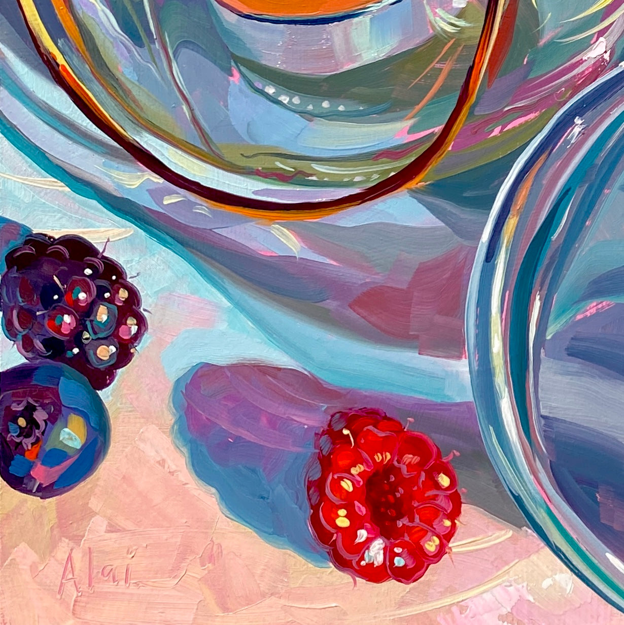 Berries & Coffee Cozy Breakfast - Original Oil Painting - Still Life Art - 12 inches