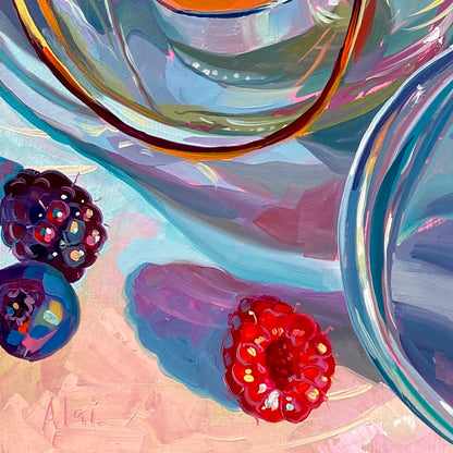 Berries & Coffee Cozy Breakfast - Original Oil Painting - Still Life Art - 12 inches