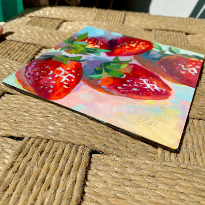 Five Strawberries - Original Oil Painting - Fruit Art - 6 inches