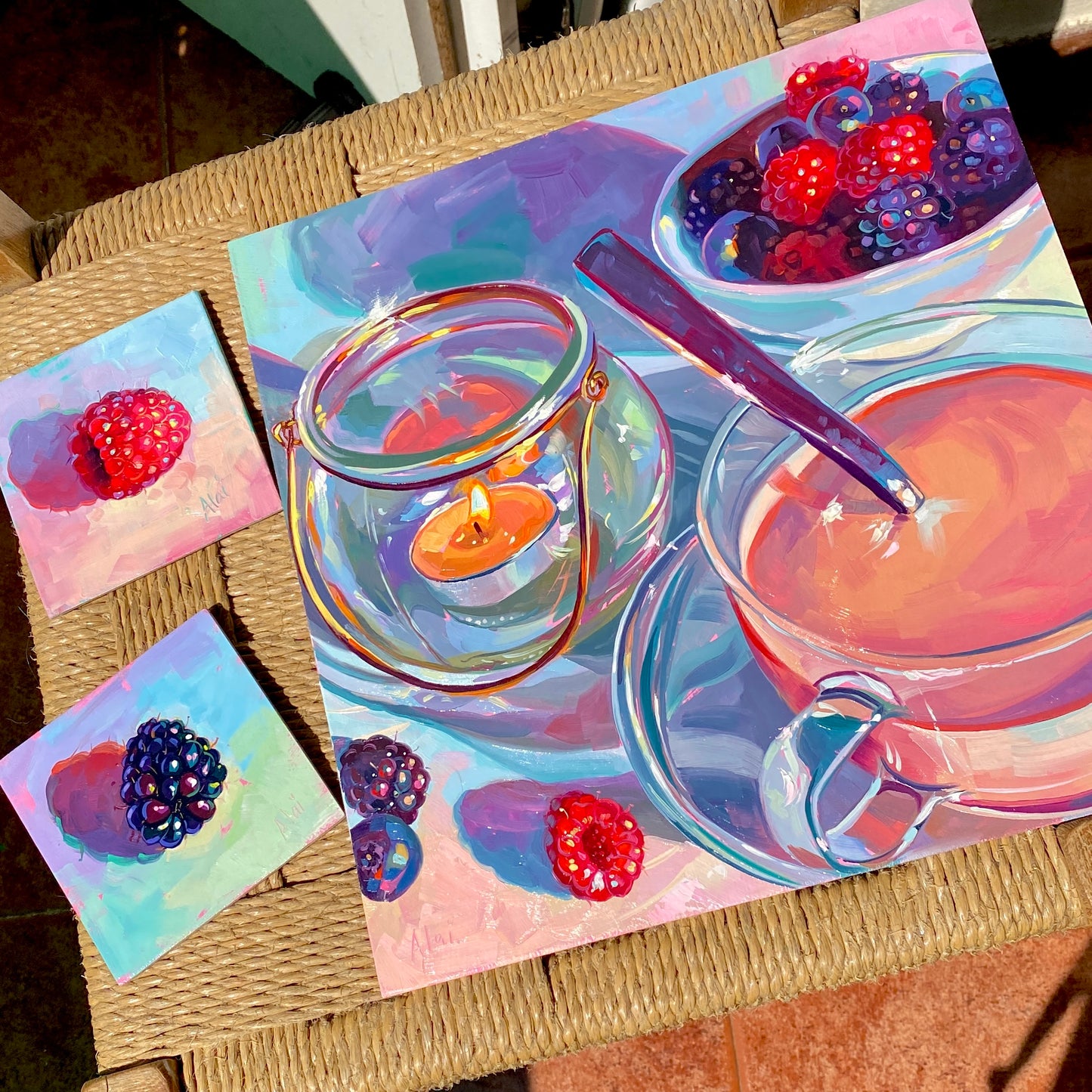 Berries & Coffee Cozy Breakfast - Original Oil Painting - Still Life Art - 12 inches