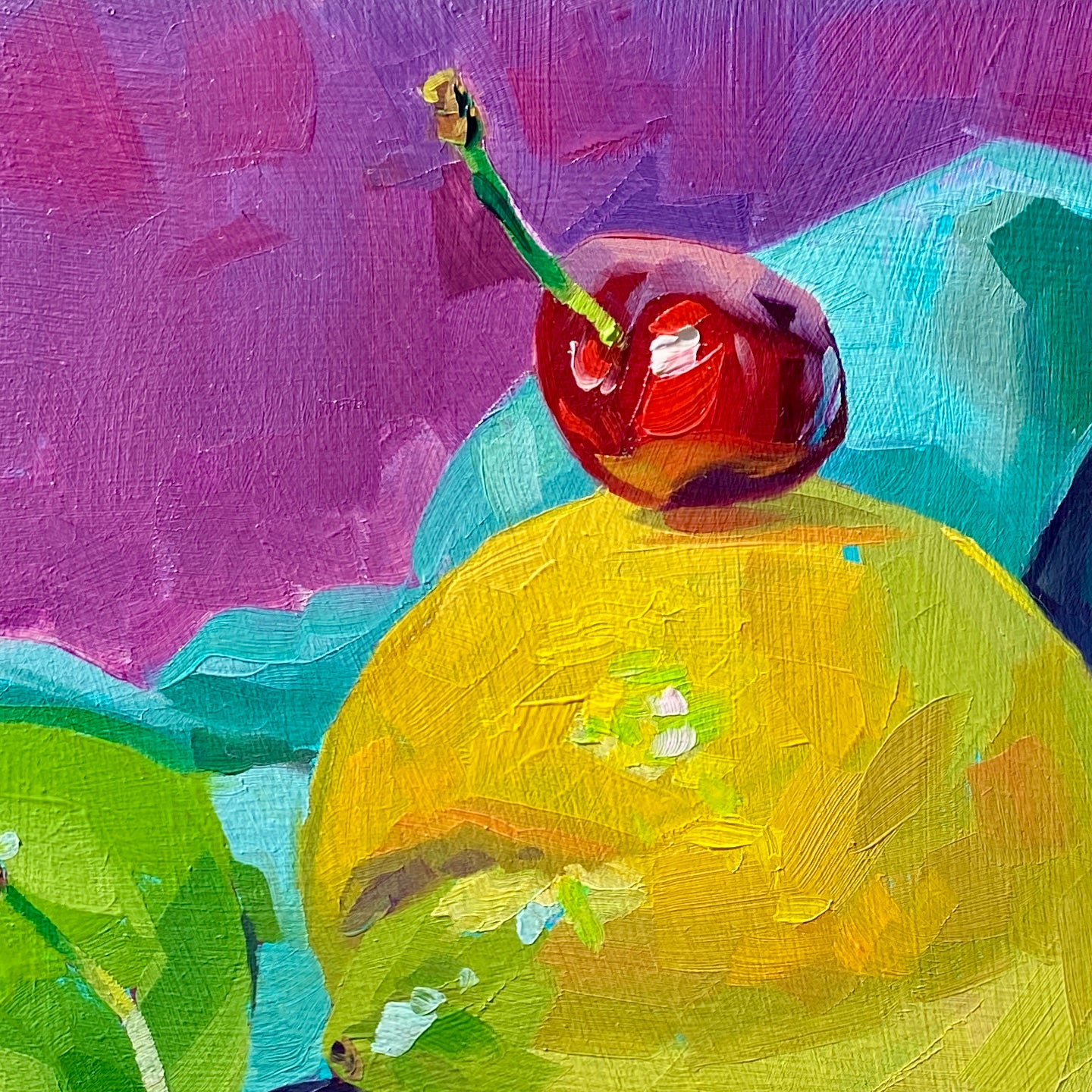 Lemons, Limes and Cherries - Original Oil Painting - Fruit Art - 8 inches