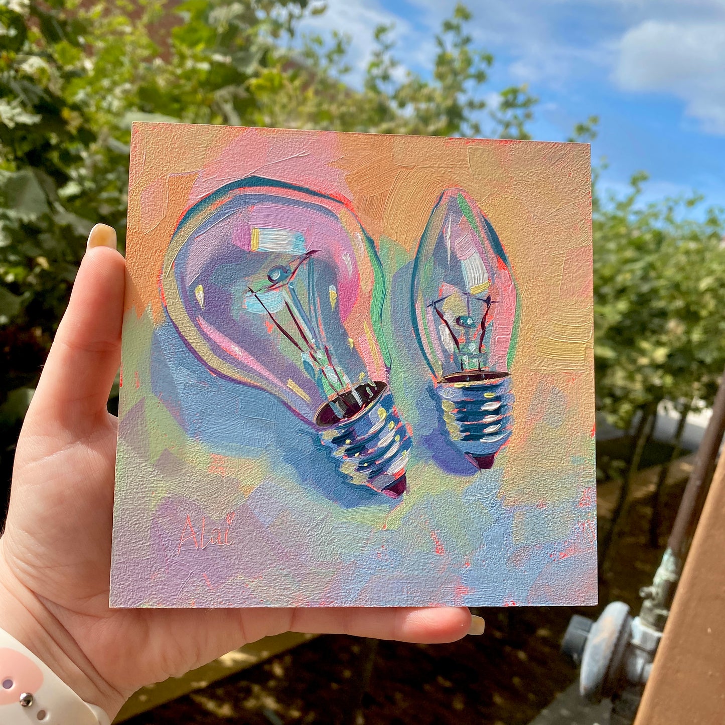 Lightbulbs IV - Original Oil Painting - Everyday Art - 6 inches