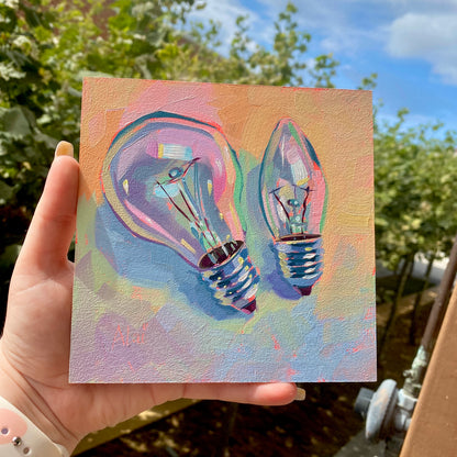 Lightbulbs IV - Original Oil Painting - Everyday Art - 6 inches