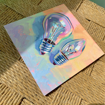 Lightbulbs IV - Original Oil Painting - Everyday Art - 6 inches