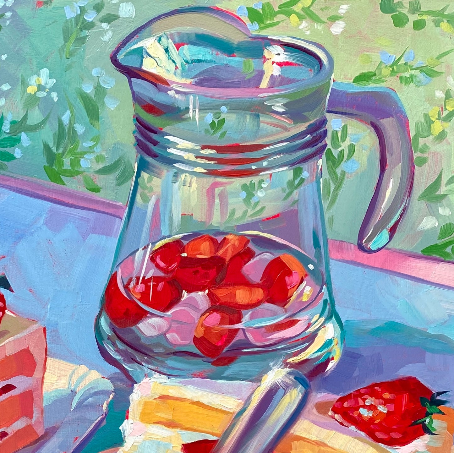 Strawberry Shortcake Meal - Original Oil Painting - Dessert Art - 16 inches