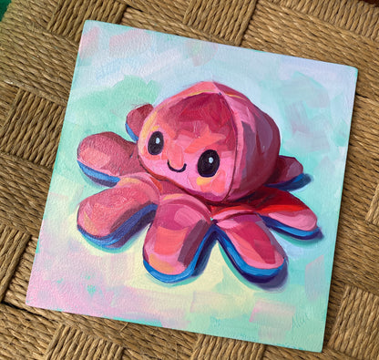 Peluche pulpo fucsia (lado feliz) Óleo