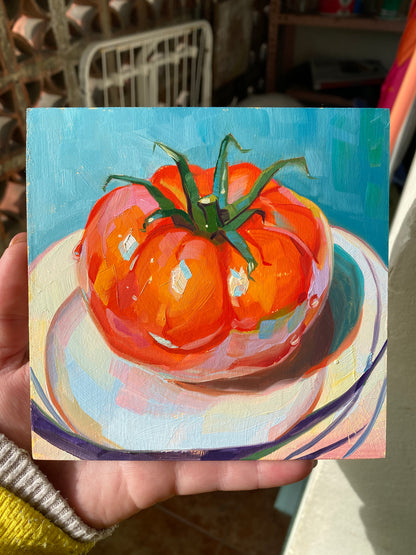 Tomato III - Original Oil Painting - 5.5x5.5 inches