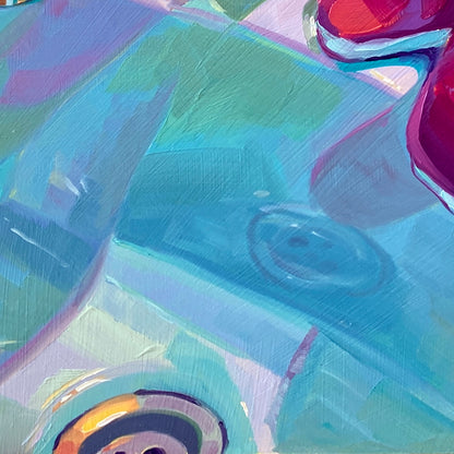 Octopus and Sink Tap - Original Oil Painting - 12x12 inches