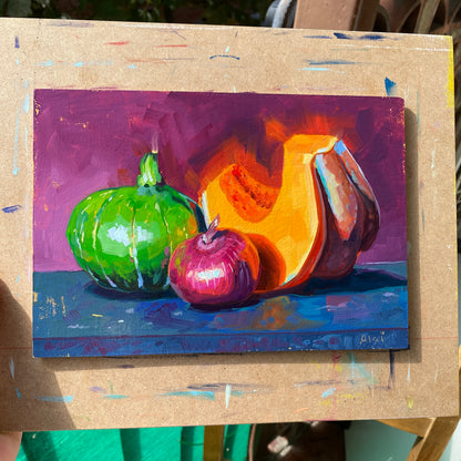 Pumpkin and onion - Original Oil Painting