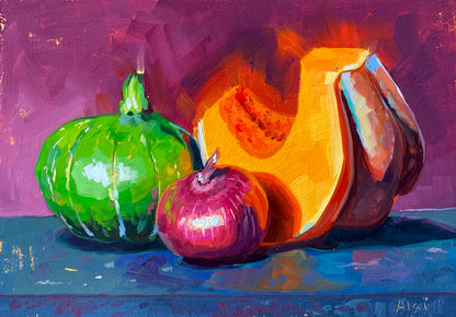 Pumpkin and onion - Original Oil Painting